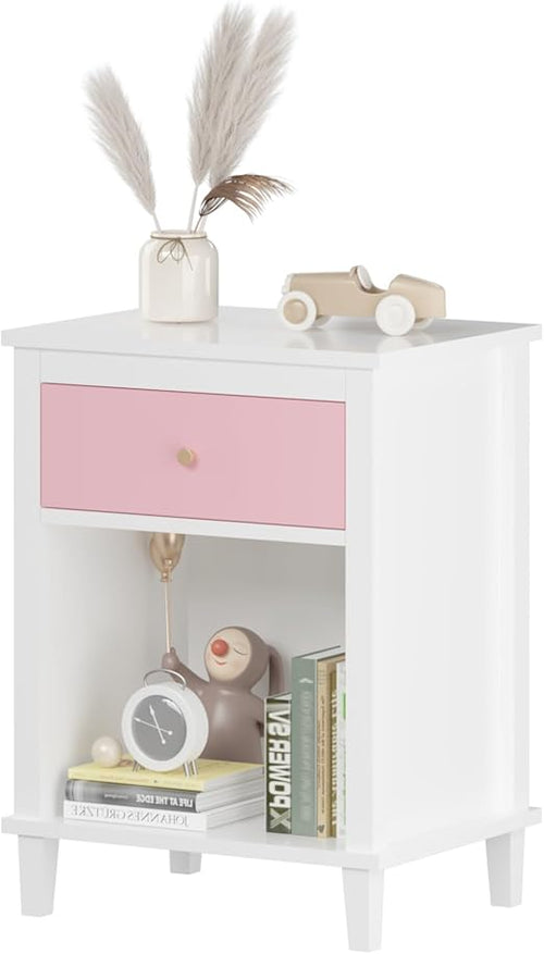 Wooden Nightstand with Drawer & Open Shelf