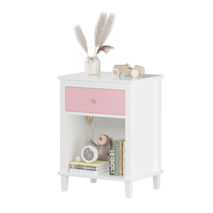 Wooden Nightstand with Drawer & Open Shelf