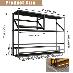 Wall Mounted Bar Shelf with LED & Wine Glass Rack