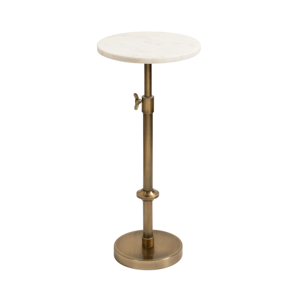 Adjustable Height Marble Pedestal Drink Table — Antique Brass