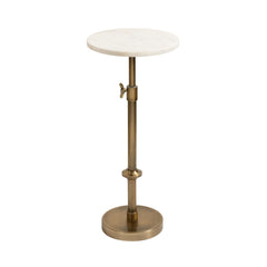 Adjustable Height Marble Pedestal Drink Table — Antique Brass