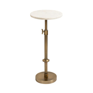 Adjustable Height Marble Pedestal Drink Table — Antique Brass