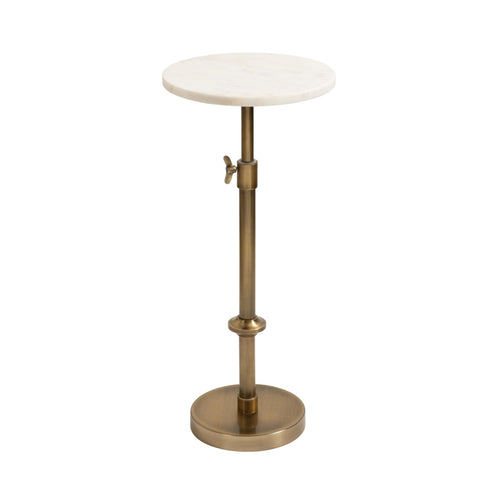 Adjustable Height Marble Pedestal Drink Table — Antique Brass