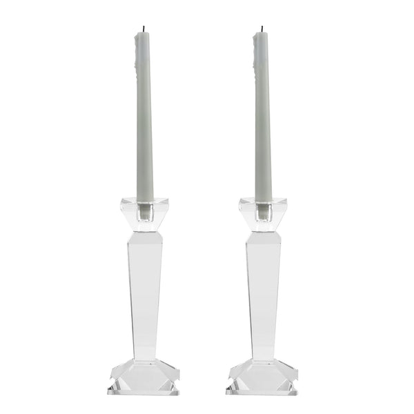 Crystal Taper Candle Holders Set of 2 – Clear K9 Glass