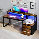 67-Inch Home Office Desk with Drawers and LED Lights