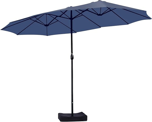 15ft Double-Sided Rectangular Patio Umbrella with Base & Stand
