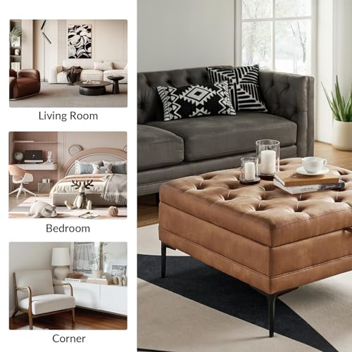 Square Storage Ottoman Coffee Table with Lift Top & Metal Legs