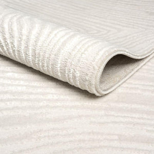 Cream Geometric Area Rug – Wavy Border Pattern