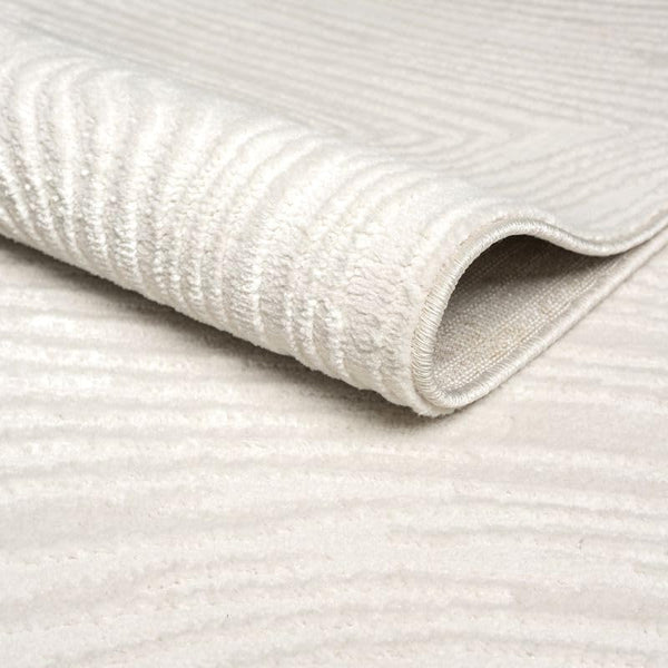Cream Geometric Area Rug – Wavy Border Pattern