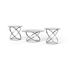 Chrome Round 3-Piece Coffee Table and End Table Set