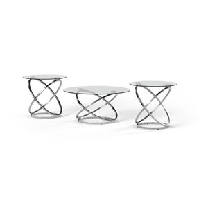 Chrome Round 3-Piece Coffee Table and End Table Set