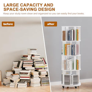 Rotating Bookshelf Tower with Wheels