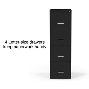 4-Drawer Locking Metal Vertical File Cabinet – Letter & Legal Size, Black