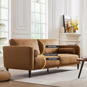 79" Mid-Century Modern Faux Leather 3-Seater Sofa