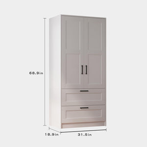 White Wardrobe Closet with Doors and Drawers