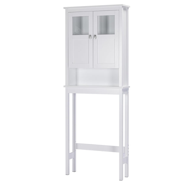 Over-Toilet Bathroom Storage Cabinet with Glass Doors & Adjustable Shelves