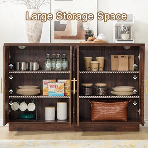 Fluted Sideboard Buffet Cabinet with 4 Doors & Adjustable Shelves
