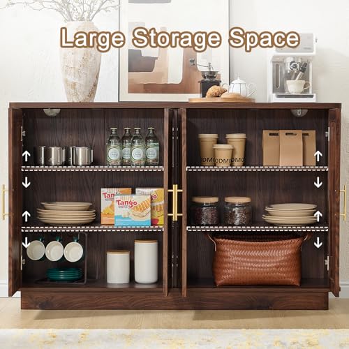 Fluted Sideboard Buffet Cabinet with 4 Doors & Adjustable Shelves