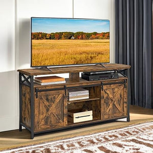 TV Stand with Sliding Barn Doors & Adjustable Shelves, 65 Inch