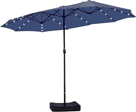 15ft Solar LED Patio Umbrella with Base