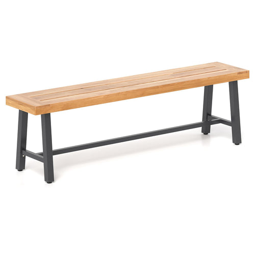 63-Inch Acacia Wood Outdoor Bench – 3-Person Patio Seat with Metal Frame