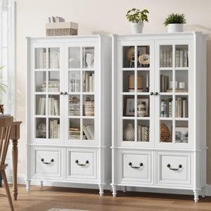 63" Tall Bookshelf with Glass Doors & Drawers