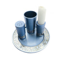 Blue Anodized Aluminum Havdalah Set – 4-Piece Judaica with Kiddush Cup, Spice Box, Candle Holder & Plate