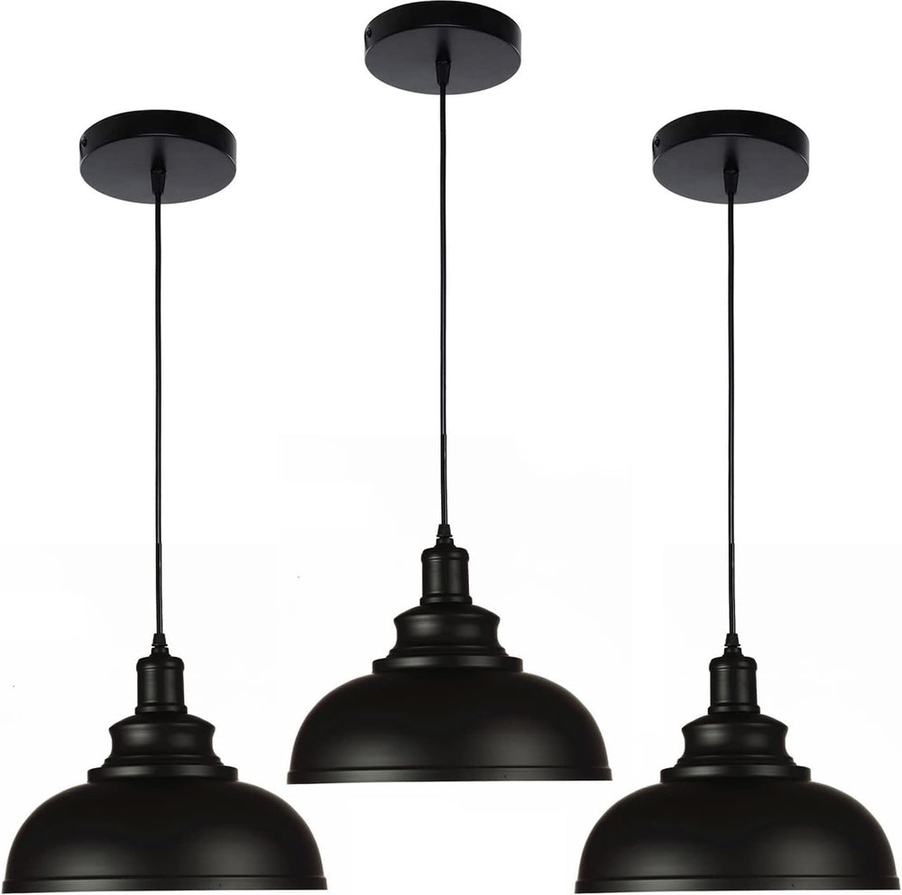 Black Dome Metal Pendant Light – Industrial Ceiling Fixture (3-Pack)