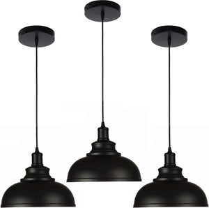 Black Dome Metal Pendant Light – Industrial Ceiling Fixture (3-Pack)
