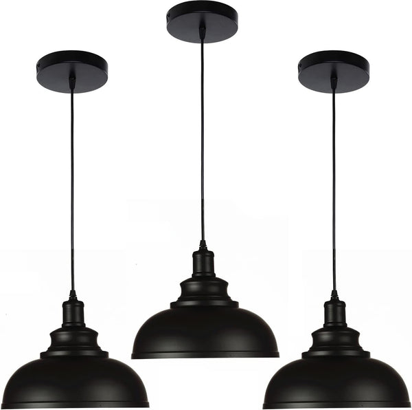 Black Dome Metal Pendant Light – Industrial Ceiling Fixture (3-Pack)