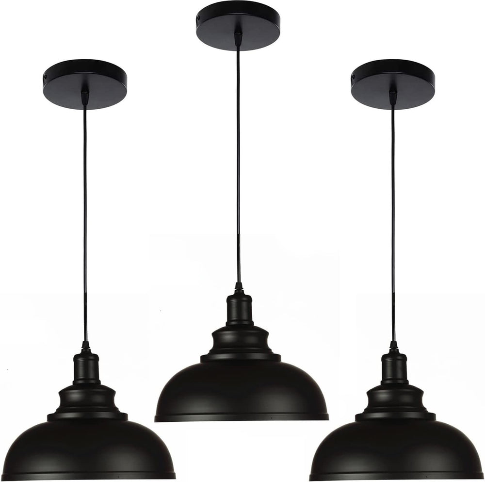 Black Dome Metal Pendant Light – Industrial Ceiling Fixture (3-Pack)