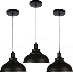 Black Dome Metal Pendant Light – Industrial Ceiling Fixture (3-Pack)