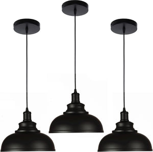 Black Dome Metal Pendant Light – Industrial Ceiling Fixture (3-Pack)
