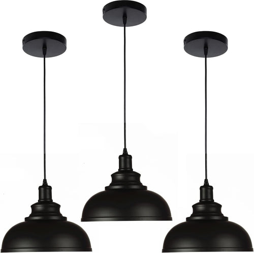 Black Dome Metal Pendant Light – Industrial Ceiling Fixture (3-Pack)