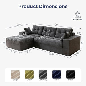 L-Shaped Modular Sectional Sofa with Ottoman & Coffee Table, No Assembly