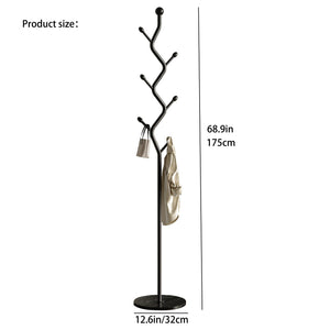 Freestanding Tree Branch Coat Rack with Marble Base & 6 Hooks