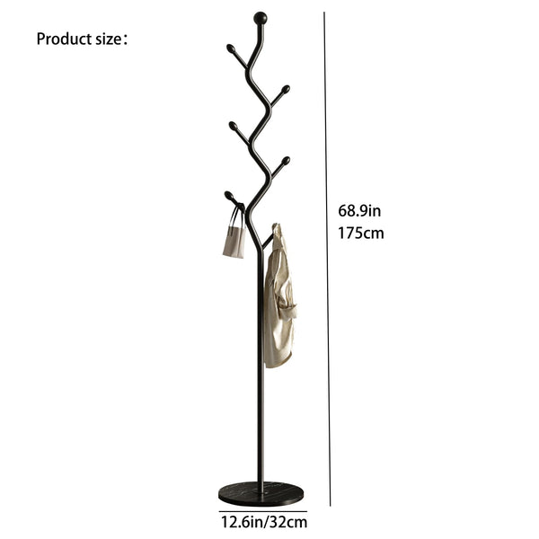 Freestanding Tree Branch Coat Rack with Marble Base & 6 Hooks