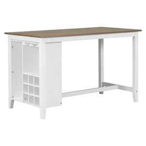 5-Piece Counter Height Dining Set with Wine Storage — Rubber Wood, Brown & White Wash