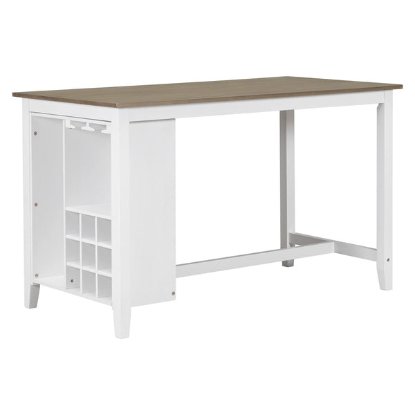 5-Piece Counter Height Dining Set with Wine Storage — Rubber Wood, Brown & White Wash
