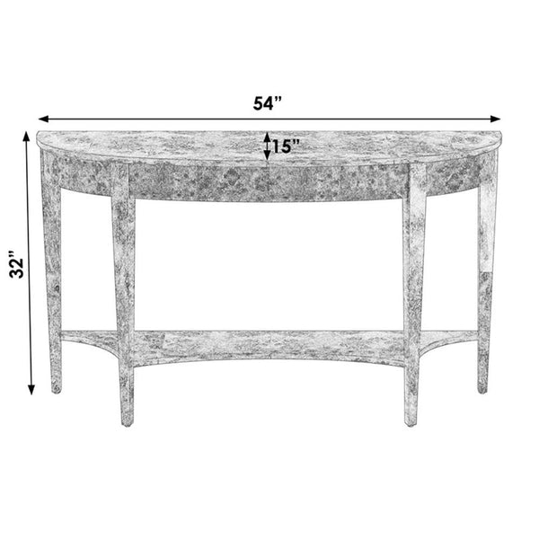 Demilune Console Table – Burl Wood Veneer, 54"W x 15"D x 32"H