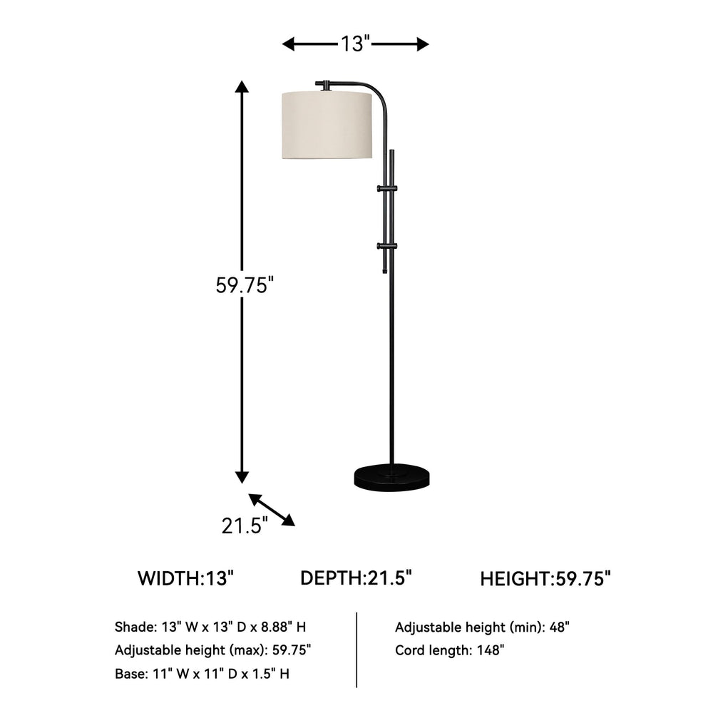 Modern Metal Adjustable Floor Lamp – Black, 60"