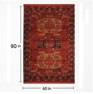 Traditional Persian Oriental Area Rug 5x8 – Red Gold Medallion, Polypropylene, Indoor
