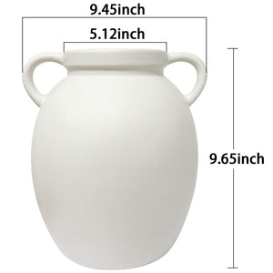Matte White Ceramic Pitcher Vase with Handles