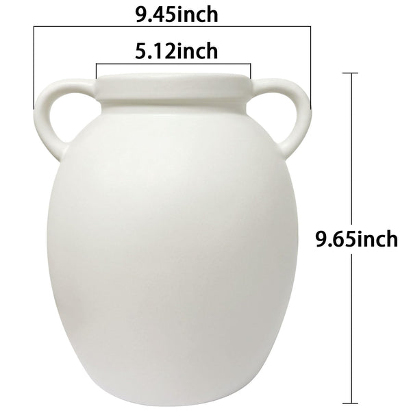 Matte White Ceramic Pitcher Vase with Handles