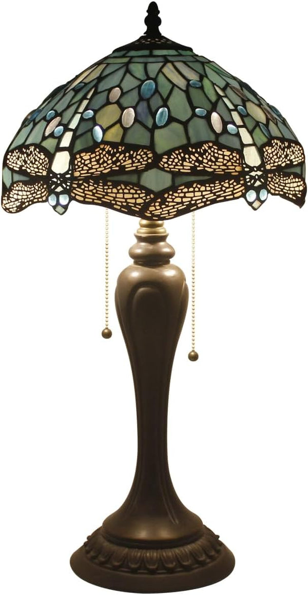 Tiffany Table Lamp Sea Blue Dragonfly Stained Glass