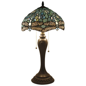 Tiffany Table Lamp Sea Blue Dragonfly Stained Glass