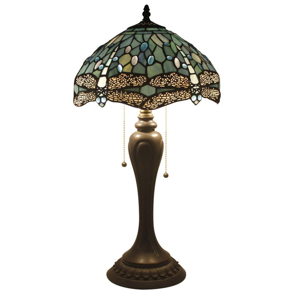 Tiffany Table Lamp Sea Blue Dragonfly Stained Glass