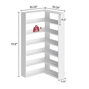 L-Shaped Corner Bookshelf 6-Tier Freestanding