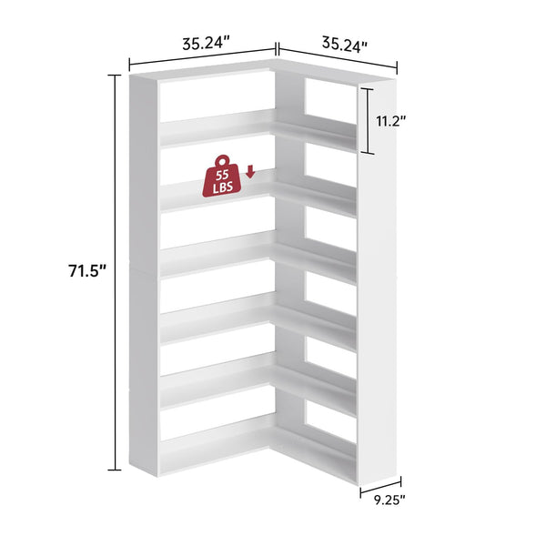 L-Shaped Corner Bookshelf 6-Tier Freestanding