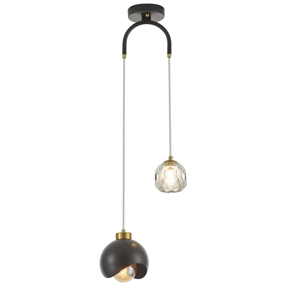 2-Light Crystal Pendant Light with Globe Metal Shade